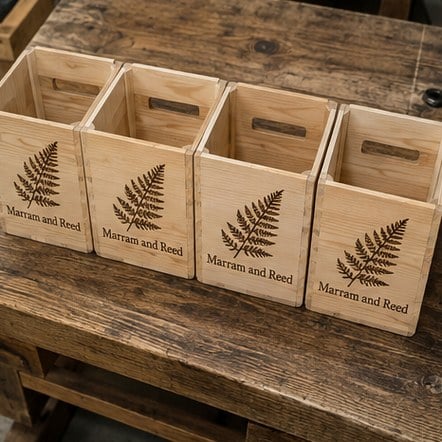 Branded wooden crates with logo
